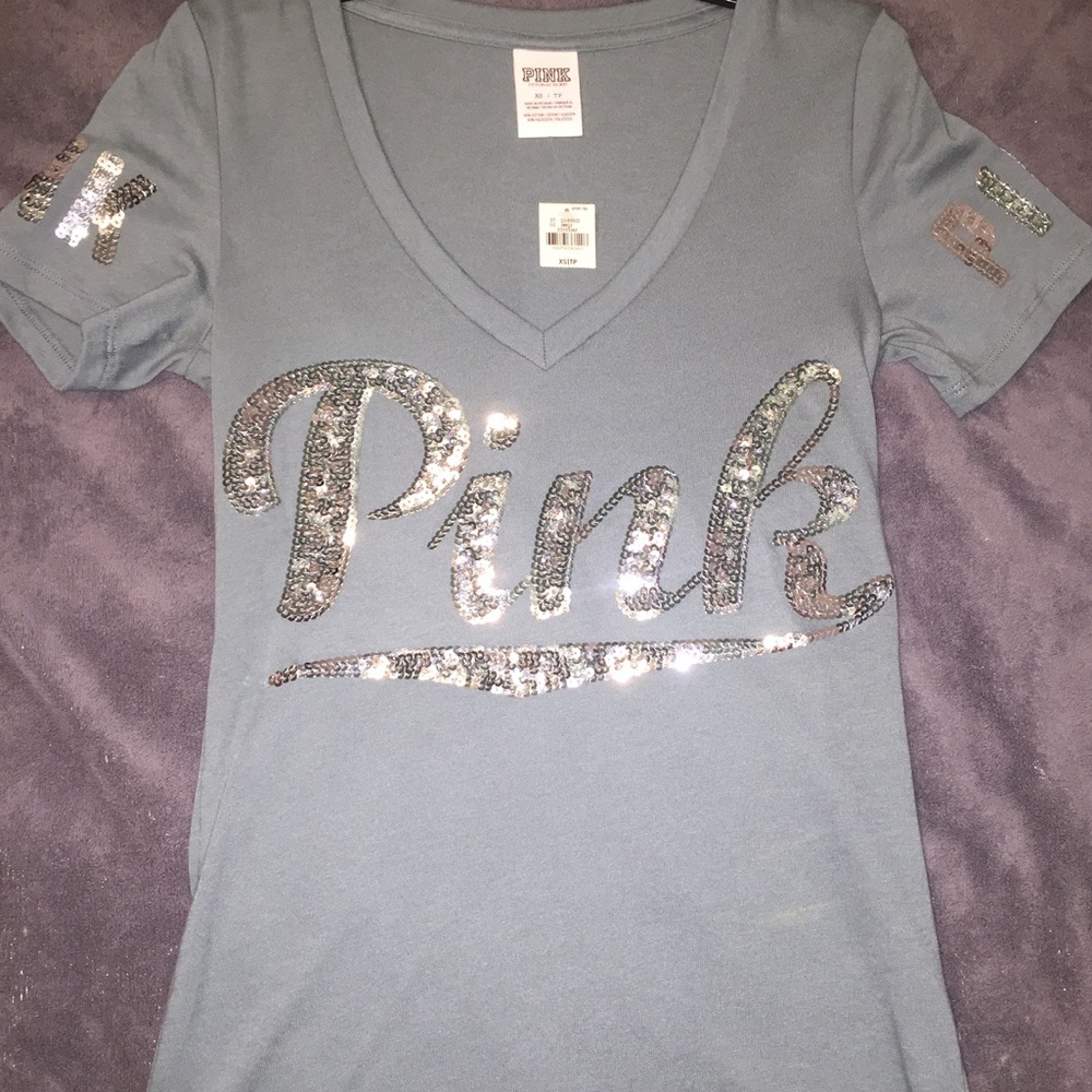 Victoria's Secret PINK teal sequin V neck XS